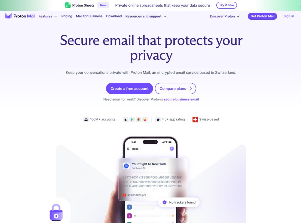 A screenshot from the Proton web site.